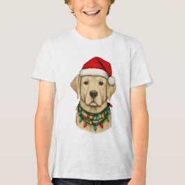Cute Christmas Labrador with Santa Hat and Holiday Tri-Blend Shirt