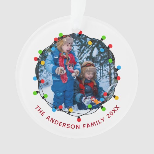 Cute Christmas Lights Family Photo 2025 Keepsake Ornament (Vorderseite)