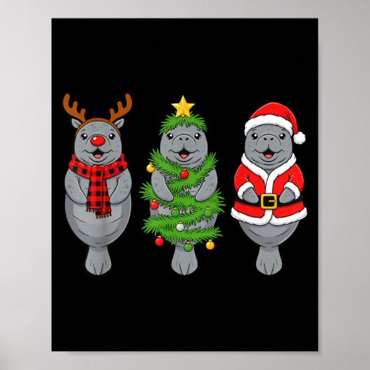 Cute Christmas Manatee Shirt, Holiday Manatee Sant Poster (Vorne)