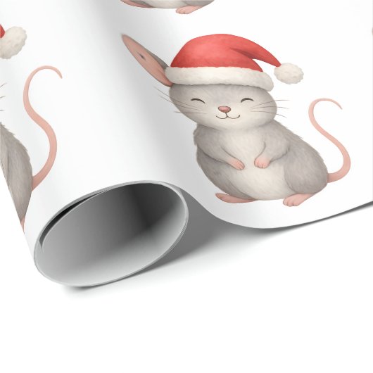 Cute Christmas Mouse in Santa Hat Geschenkpapier (Rolleneckpunkt)