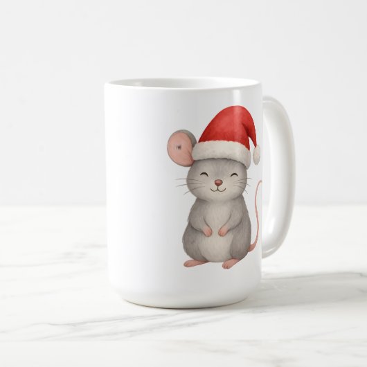 Cute Christmas Mouse in Santa Hat Kaffeetasse (VorderseiteRechts)
