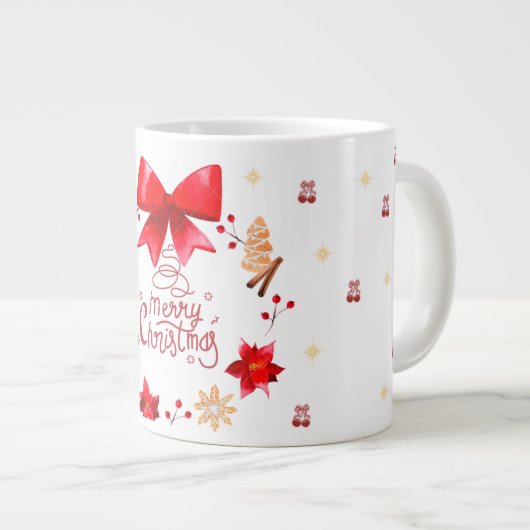 “Cute Christmas Mug with Red Bow Wreath" Jumbo-Tasse (Vorderseite Rechts)