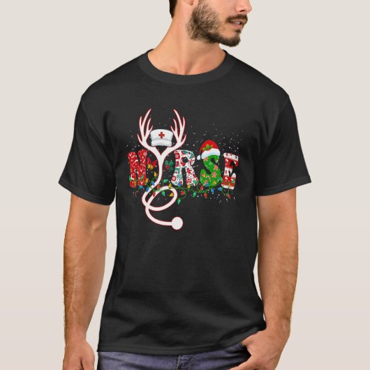 Cute Christmas Nurse Reindeer Stethoscope Santa Ha T-Shirt (Vorderseite)