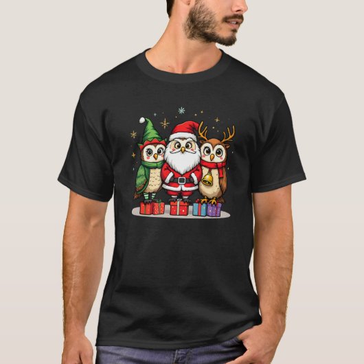 Cute Christmas Owl in Santa Elf and Reindeer Costu T-Shirt (Vorderseite)