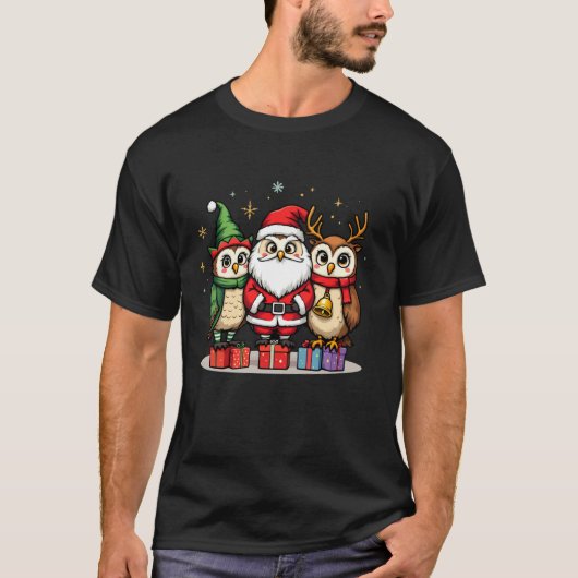 Cute Christmas Owl in Santa Elf and Reindeer Costu T-Shirt (Vorderseite)