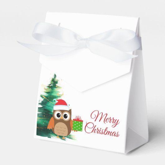 Cute Christmas Owl with Santa Hat Favor Box Geschenkschachtel (Vorderseite)
