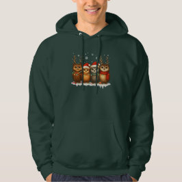 Cute Christmas Owls with Santa Hats & Reindeer  Hoodie