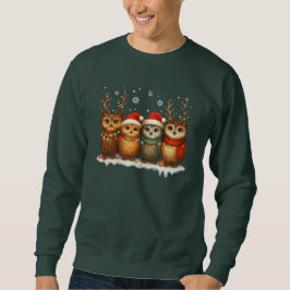 Cute Christmas Owls with Santa Hats & Reindeer  Sweatshirt