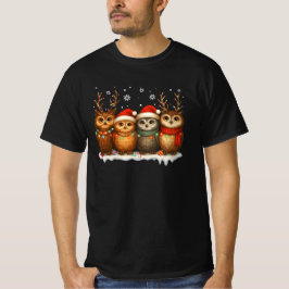 Cute Christmas Owls with Santa Hats & Reindeer  T-Shirt