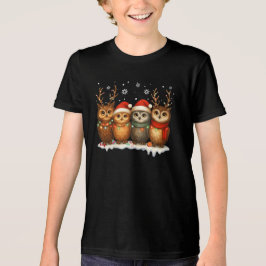 Cute Christmas Owls with Santa Hats & Reindeer  Tri-Blend Shirt