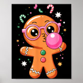 Cute Christmas Pajama Gingerbread Blowing Bubble G Poster (Vorne)