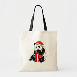 Cute Christmas Panda Tote Bag – Minimal Holiday Tragetasche