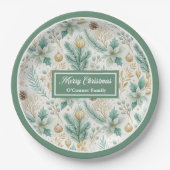 Cute Christmas Paper Plates Pastel Sage and Gold Pappteller (Vorderseite)
