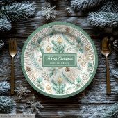 Cute Christmas Paper Plates Pastel Sage and Gold Pappteller