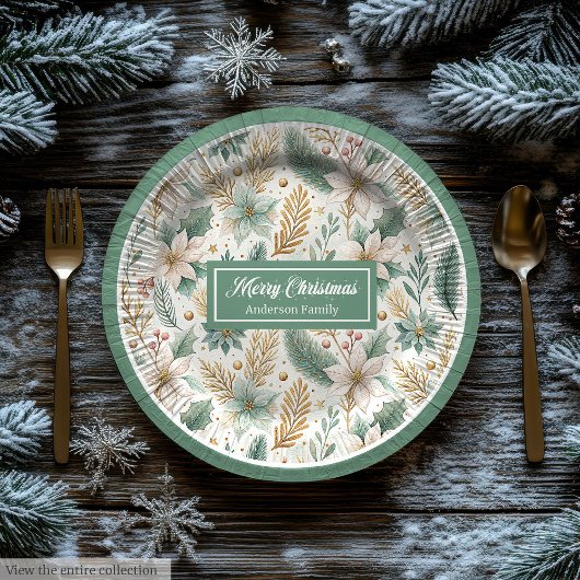 Cute Christmas Paper Plates Pastel Sage and Gold Pappteller