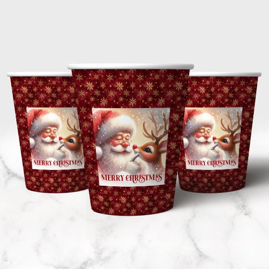 Cute Christmas Party Cups with Santa and Rudolph Pappbecher
