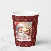 Cute Christmas Party Cups with Santa and Rudolph Pappbecher (Vorderseite)