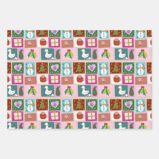 Cute Christmas Patchwork Pattern Geschenkpapier Set (Vorderseite 2)