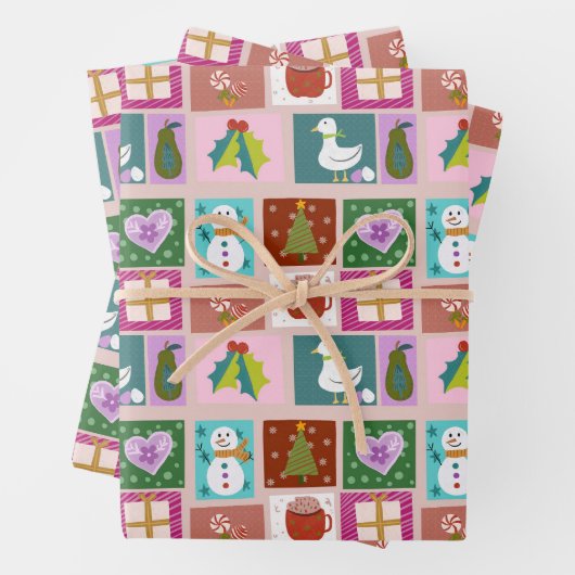 Cute Christmas Patchwork Pattern Geschenkpapier Set (Beispiel)