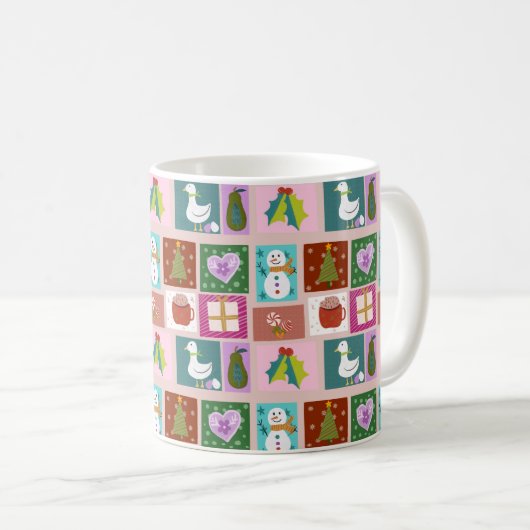 Cute Christmas Patchwork Pattern Kaffeetasse (VorderseiteRechts)
