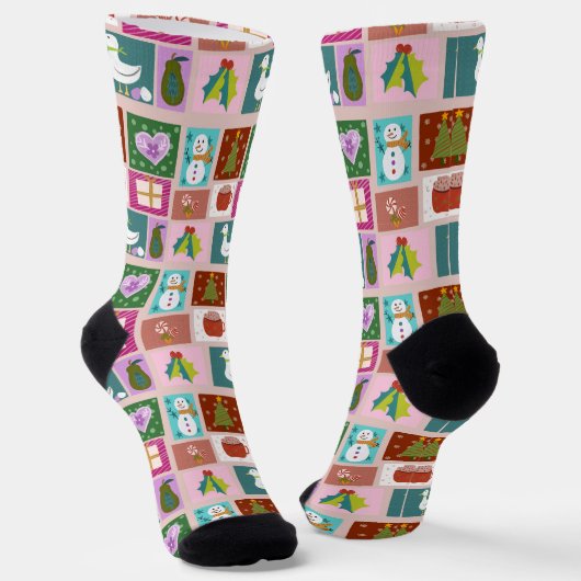 Cute Christmas Patchwork Pattern Socken (Gewinkelt)