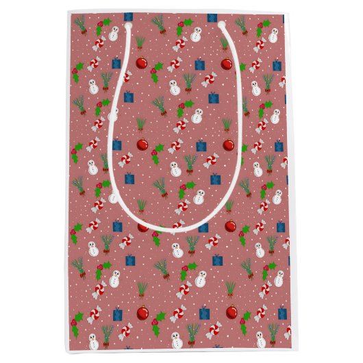 Cute Christmas Pattern Gift Bag | Snowmen Mittlere Geschenktüte (Vorderseite)
