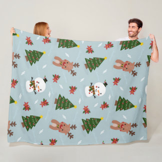 Cute Christmas Pattern | Snowman, Reindeer & Tree Fleecedecke