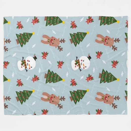 Cute Christmas Pattern | Snowman, Reindeer & Tree  Fleecedecke (Vorderseite (Horizontal))
