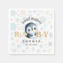 Cute Christmas Penguin Baby Shower Napkins