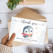 Cute Christmas Penguin Baby Shower Thank You Card Dankeskarte