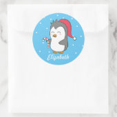 Cute Christmas Penguin Candy Cane Runder Aufkleber (Tasche)