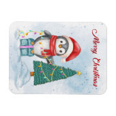 Cute Christmas Penguin Decorating Tree with Lights Magnet (Horizontal)
