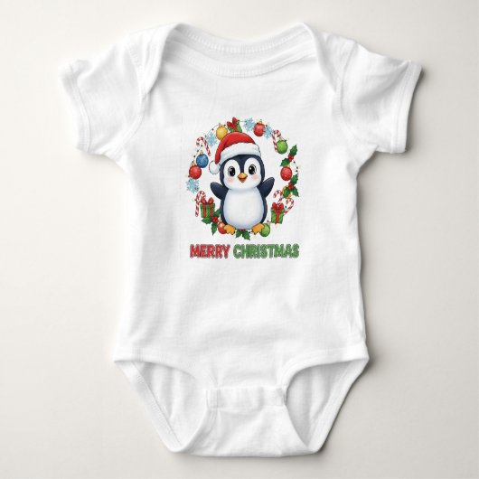 Cute Christmas Penguin Illustration Baby Strampler (Vorderseite)