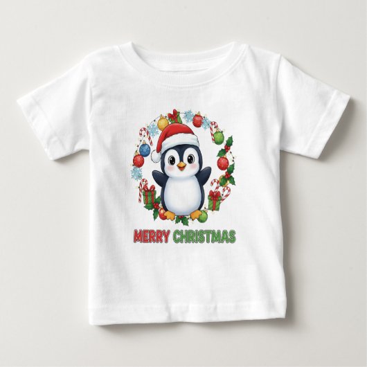 Cute Christmas Penguin Illustration Baby T-shirt (Vorderseite)
