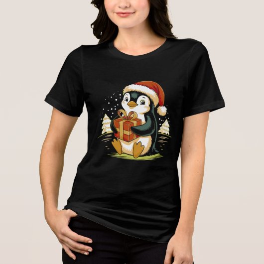 Cute Christmas Penguin with Gift Box Tri-Blend Shirt (Vorderseite)