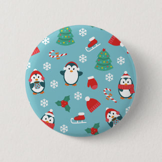 Cute Christmas Penguins Pattern Button