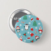 Cute Christmas Penguins Pattern Button (Vorne & Hinten)