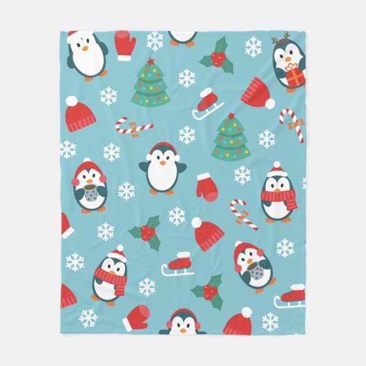 Cute Christmas Penguins Pattern Fleecedecke (Vorderseite)