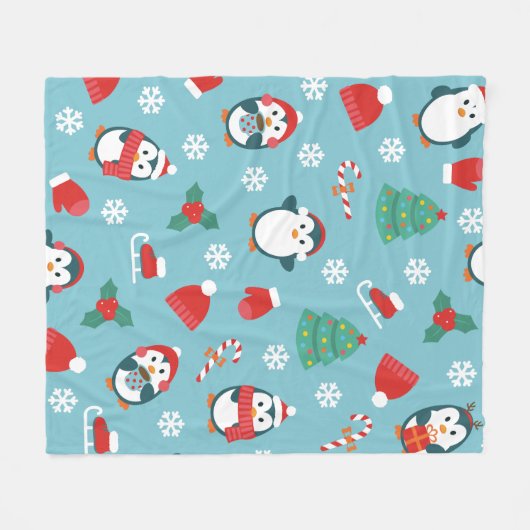 Cute Christmas Penguins Pattern Fleecedecke (Vorderseite (Horizontal))