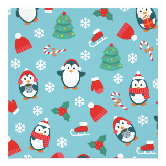 Cute Christmas Penguins Pattern Fotodruck