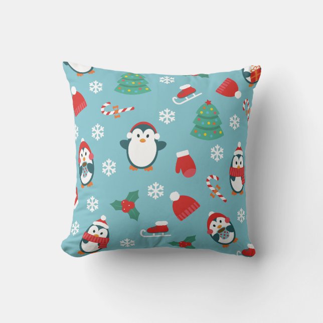 Cute Christmas Penguins Pattern Kissen (Vorderseite)