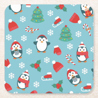 Cute Christmas Penguins Pattern Rechteckiger Pappuntersetzer