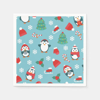 Cute Christmas Penguins Pattern Serviette