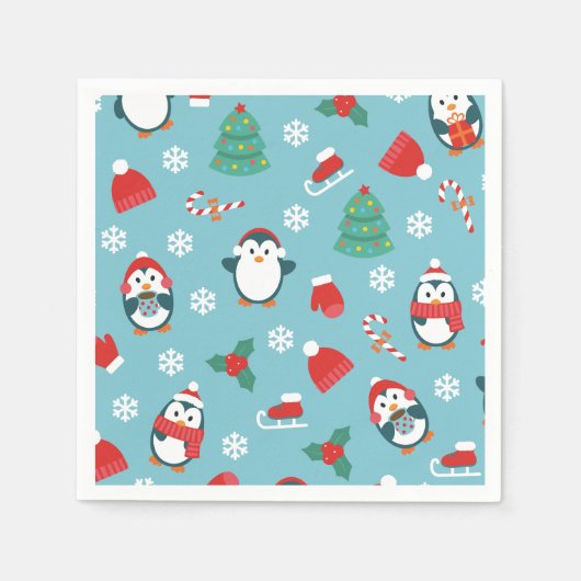 Cute Christmas Penguins Pattern Serviette (Vorderseite)