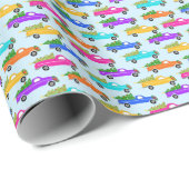 Cute Christmas Pickup Trucks Trees Retro Xmas Gift Geschenkpapier (Rolleneckpunkt)