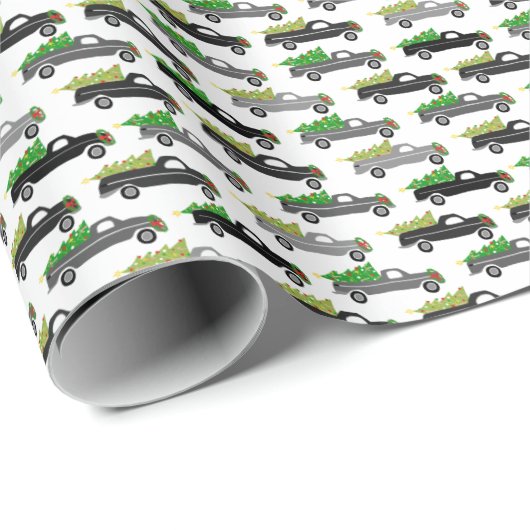 Cute Christmas Pickup Trucks Trees Retro Xmas Gift Geschenkpapier (Rolleneckpunkt)