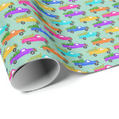 Cute Christmas Pickup Trucks Trees Retro Xmas Gift Geschenkpapier (Rolleneckpunkt)