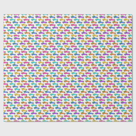 Cute Christmas Pickup Trucks Trees Retro Xmas Gift Geschenkpapier (Flach)