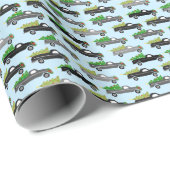 Cute Christmas Pickup Trucks Trees Retro Xmas Gift Geschenkpapier (Rolleneckpunkt)