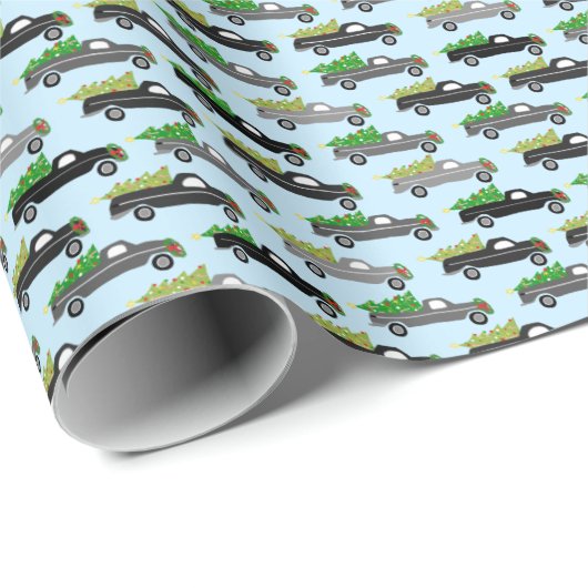 Cute Christmas Pickup Trucks Trees Retro Xmas Gift Geschenkpapier (Rolleneckpunkt)